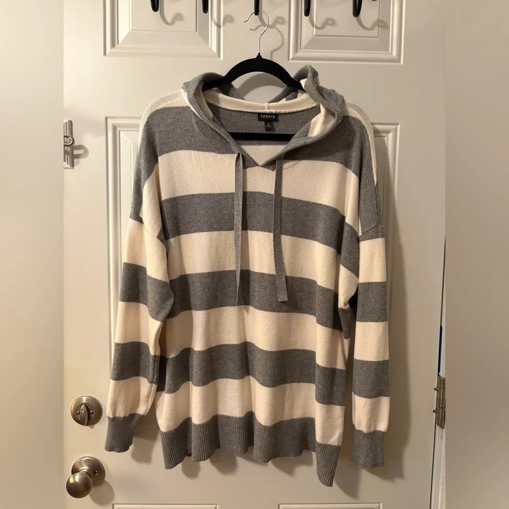 Torrid - Striped Hoodie Sweater - Picture 2 of 4